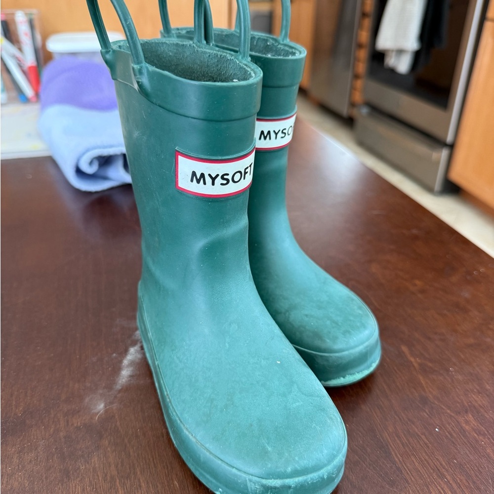 MySoft Toddler Boy's Green Rain Boots - Waterproof Pull-On Style